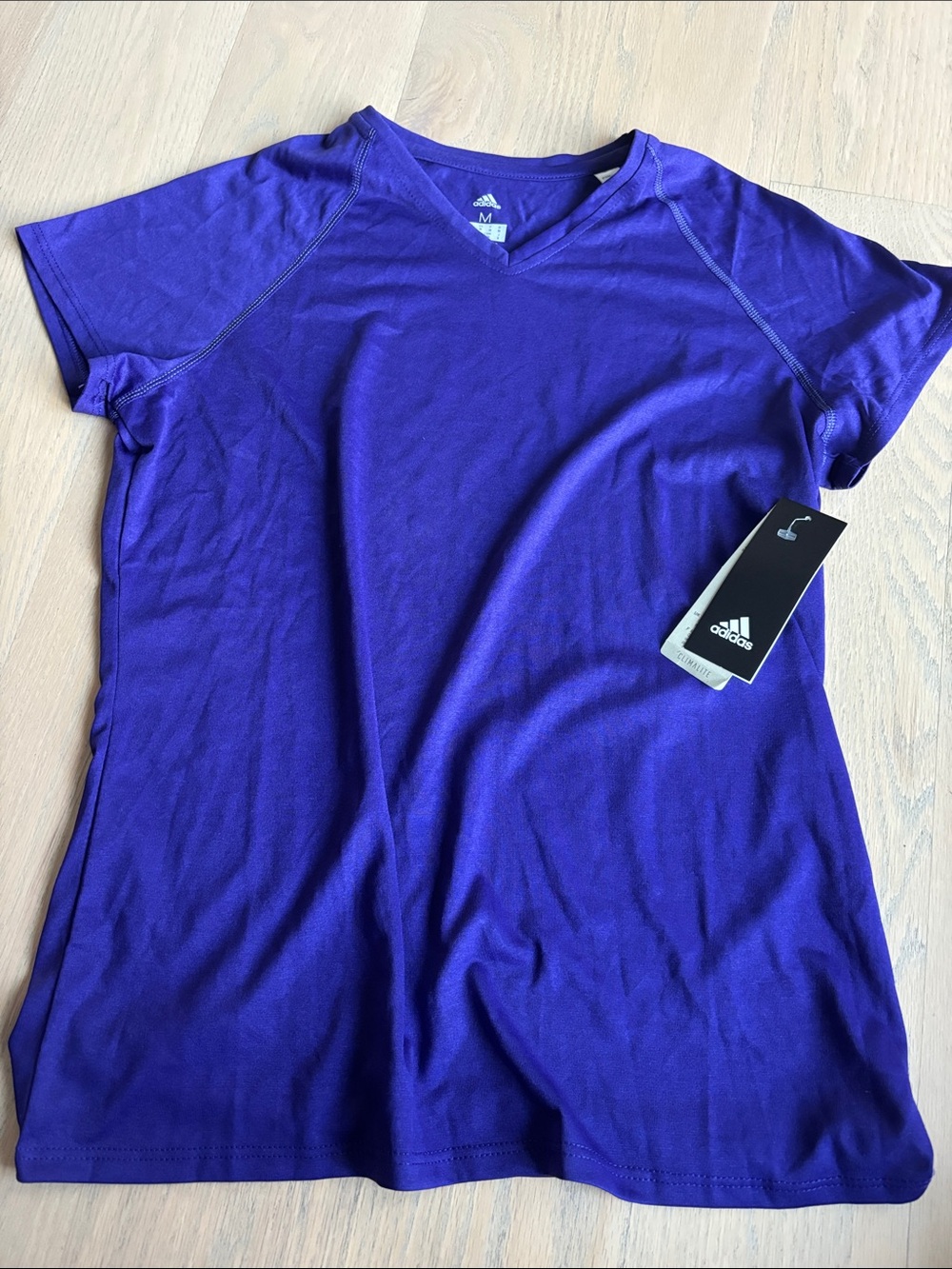 adidas Purple Short Sleeve V-Neck Tee (Tag On!)